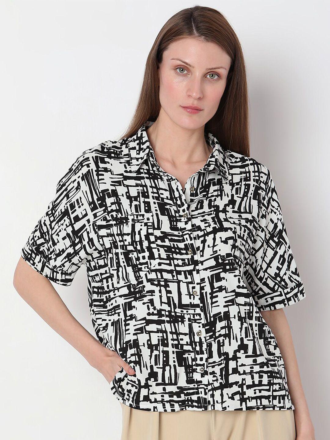 vero moda abstract printed spread collar casual shirt