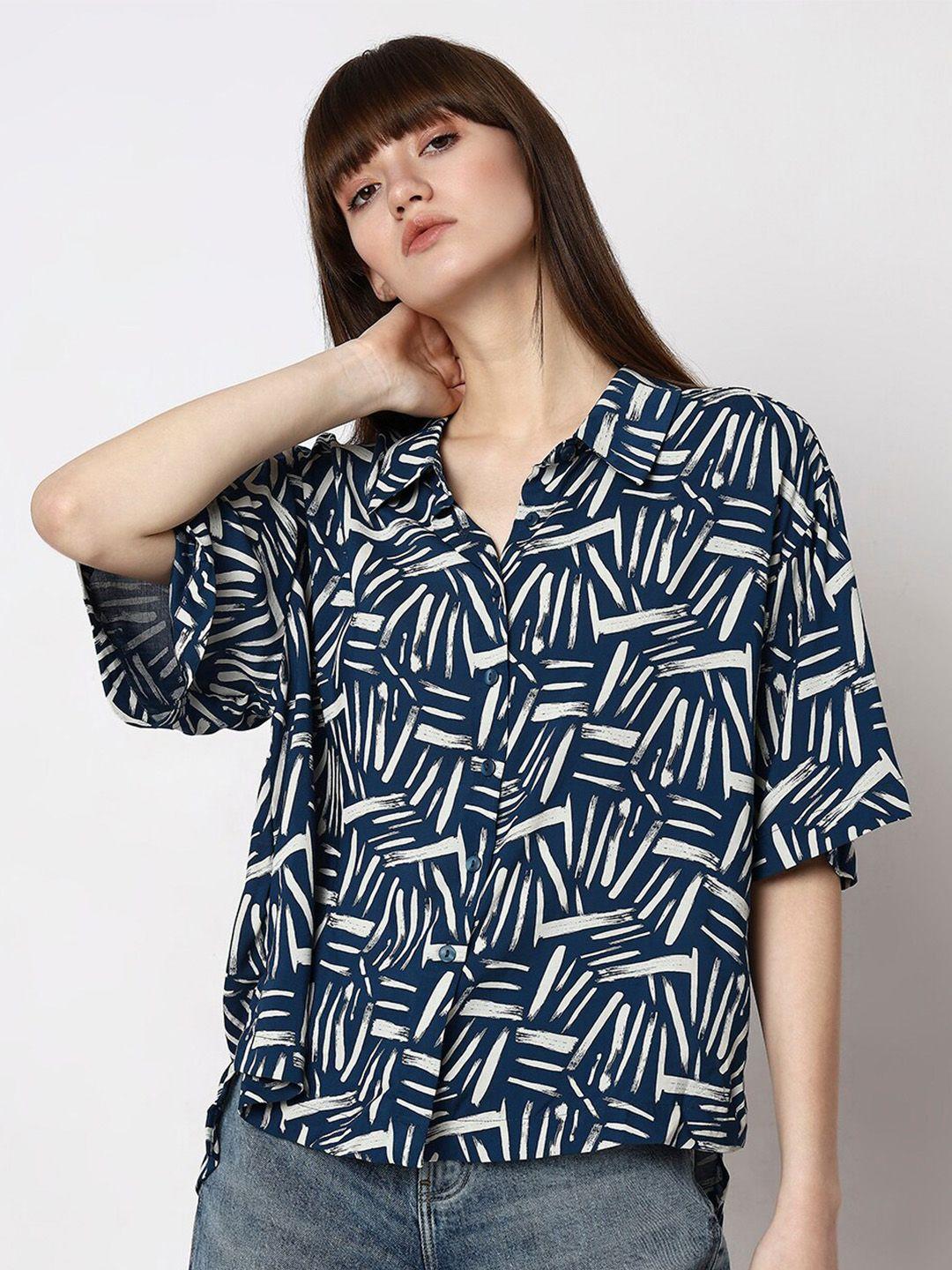 vero moda abstract printed spread collar casual shirt