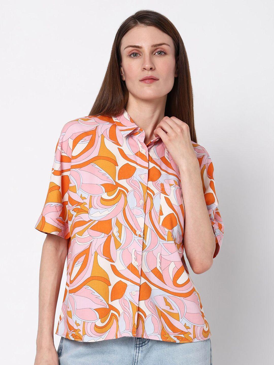 vero moda abstract printed spread collar casual shirt