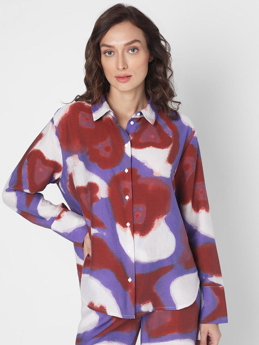 vero moda abstract printed spread collar casual shirt