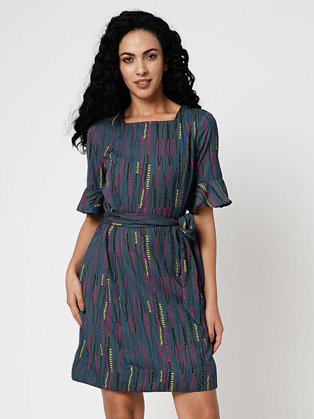 vero moda abstract printed square neck bell sleeves a-line dress