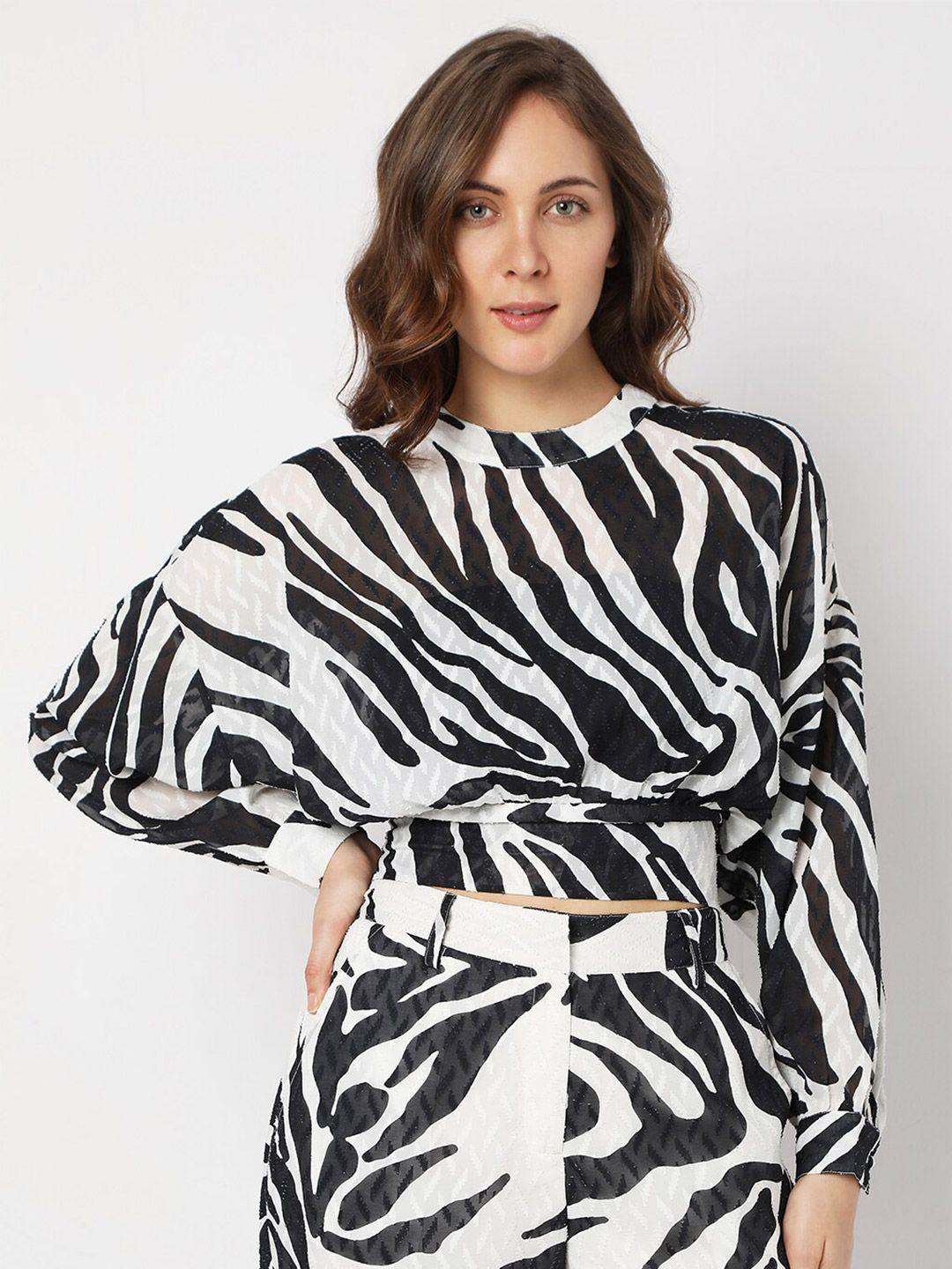 vero moda animal print monochrome crop top