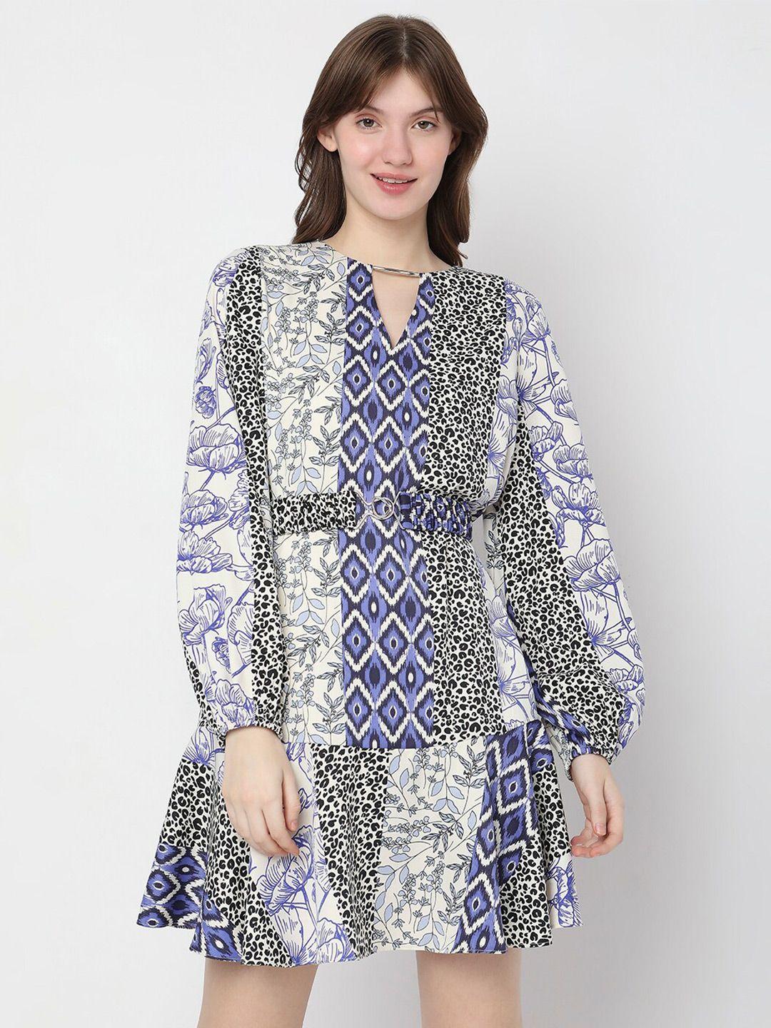 vero moda animal printed a-line dress with belt