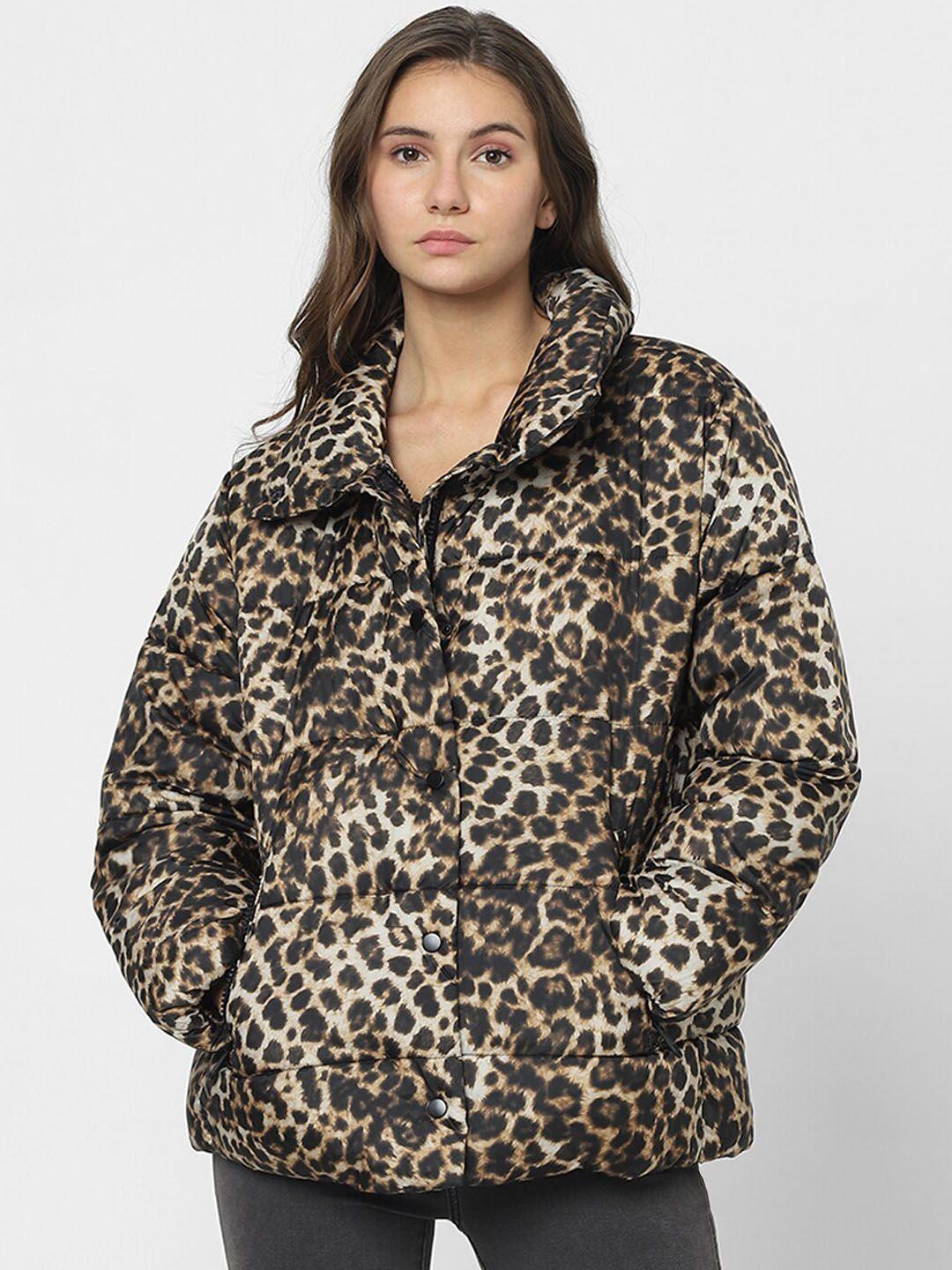 vero moda animal printed spread collar lightweight puffer jacket