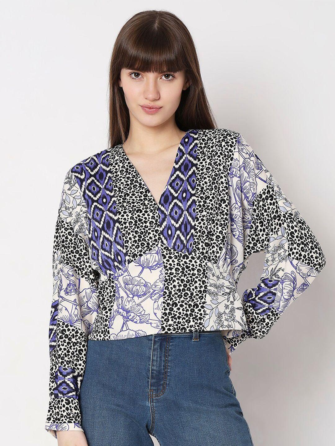 vero moda animal printed v-neck smocked empire top