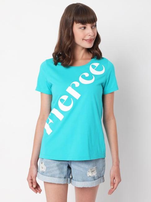 vero moda aqua printed crew t-shirt