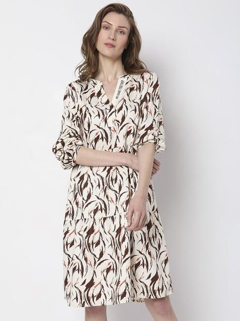 vero moda beige printed a-line dress