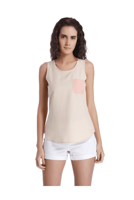 vero moda beige regular fit linen top