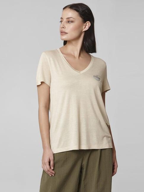 vero moda beige regular fit t-shirt