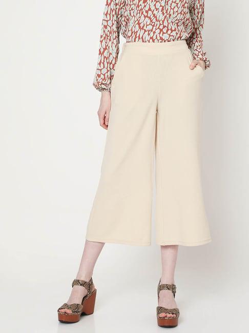 vero moda beige relaxed fit mid rise culottes