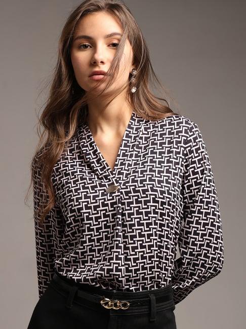 vero moda black & pink printed top