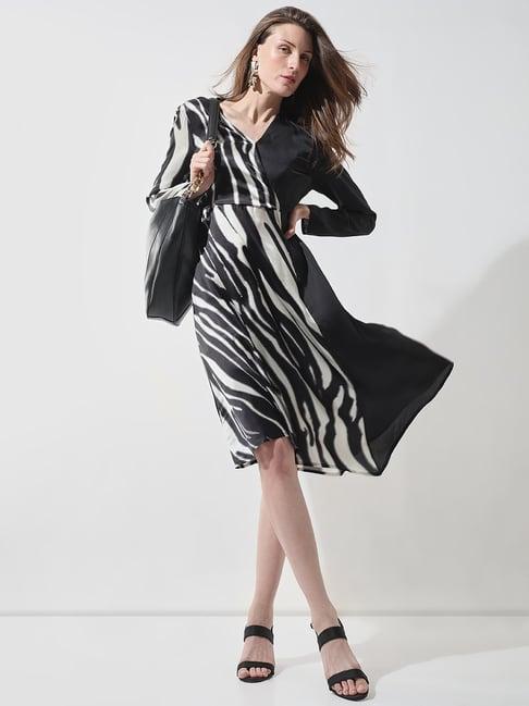 vero moda black & white animal print a line dress