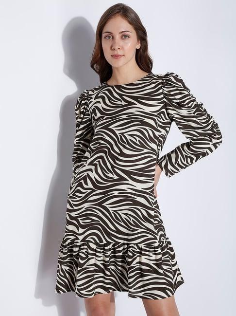 vero moda black & white printed a line dress