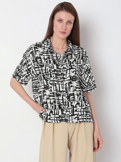 vero moda black & white viscose printed shirt