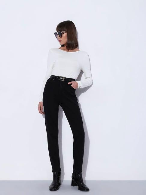 vero moda black blended regular fit high rise jeans
