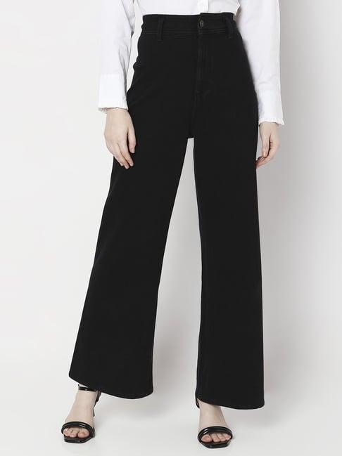 vero moda black cotton mid rise jeans