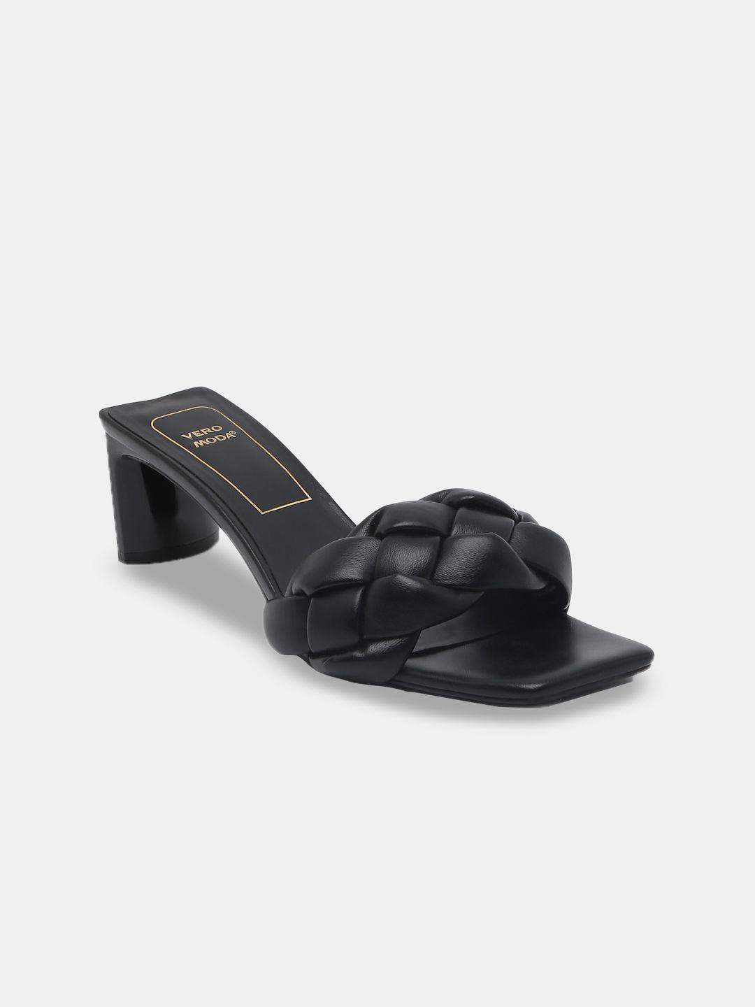 vero moda black embellished pu block mules with bows