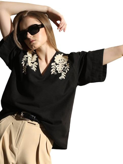 vero moda black embroidered top