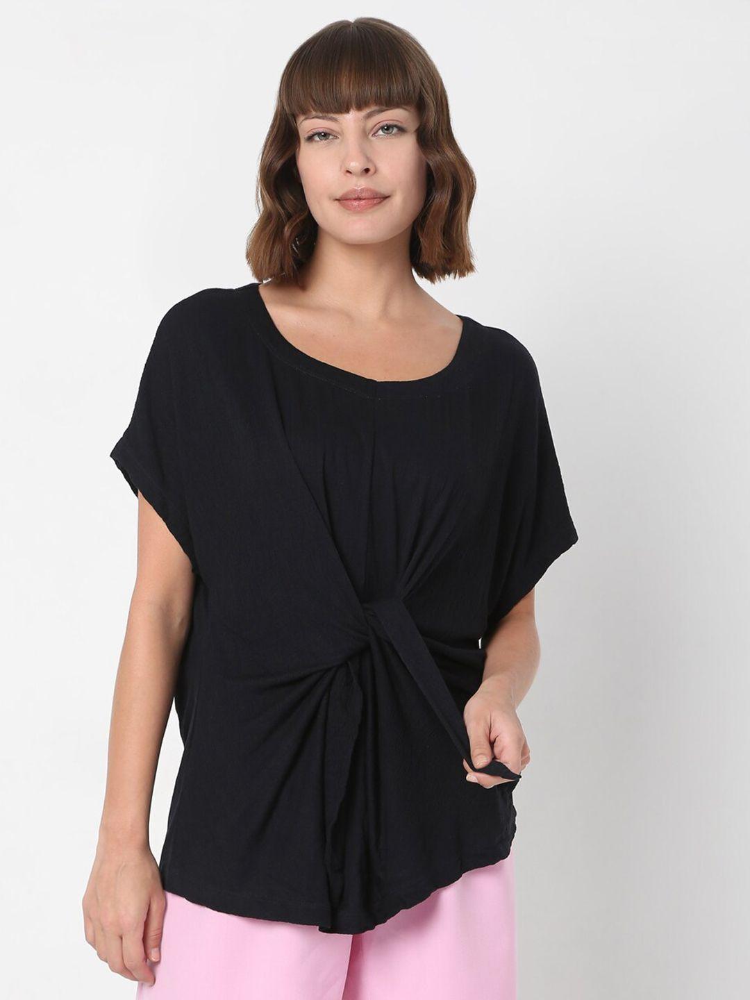 vero moda black extended sleeves tie up top