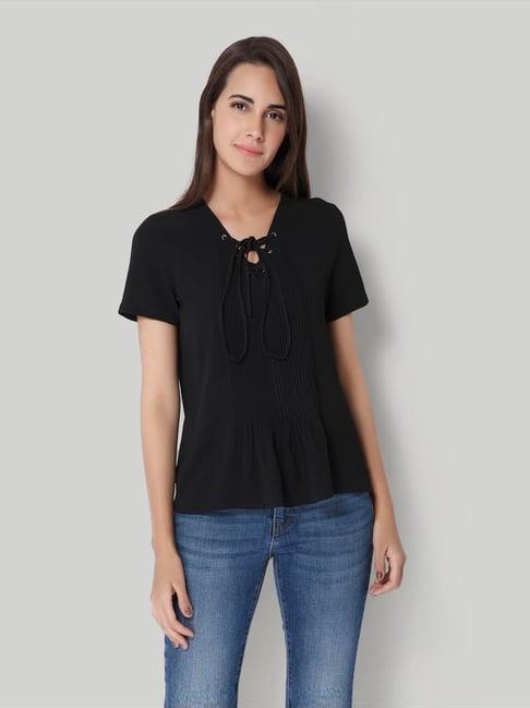 vero moda black pleated top