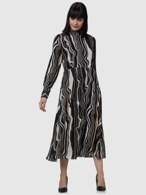 vero moda black printed a-line dress