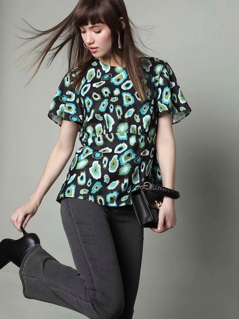 vero moda black printed peplum top