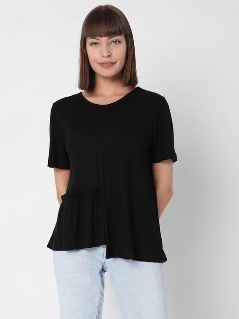 vero moda black self design top