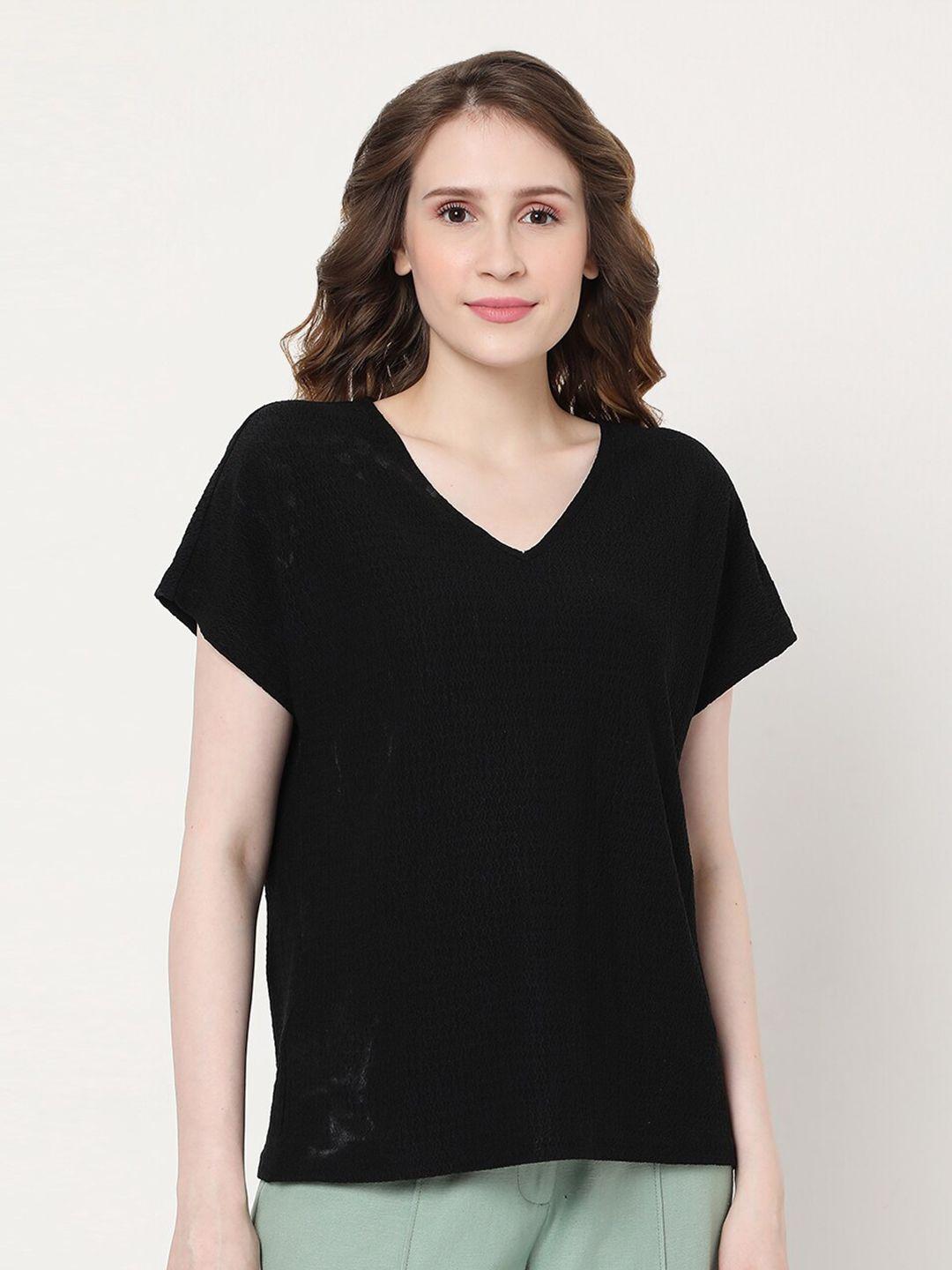 vero moda black solid v-neck regular top