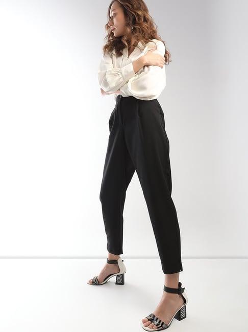 vero moda black straight fit high rise pants