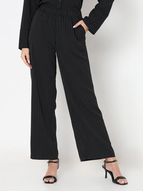 vero moda black striped high rise pants