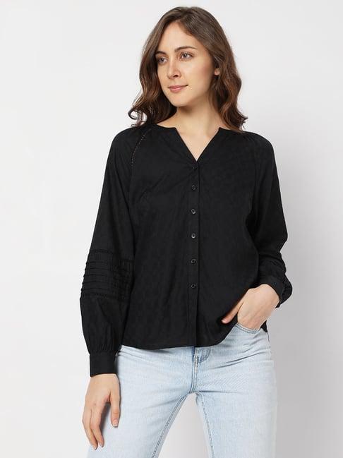 vero moda black viscose checkered shirt