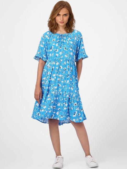 vero moda blue & white floral print dress