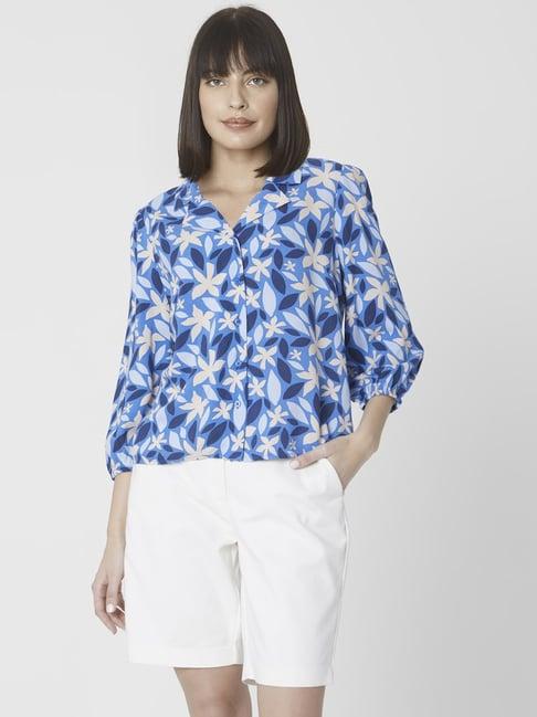 vero moda blue & white printed shirt