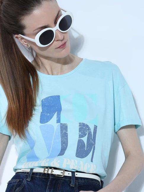 vero moda blue cotton graphic print t-shirt