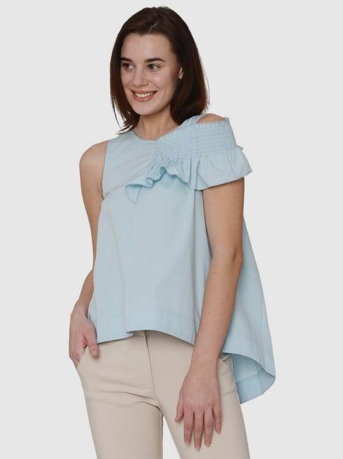 vero moda blue cotton solid top