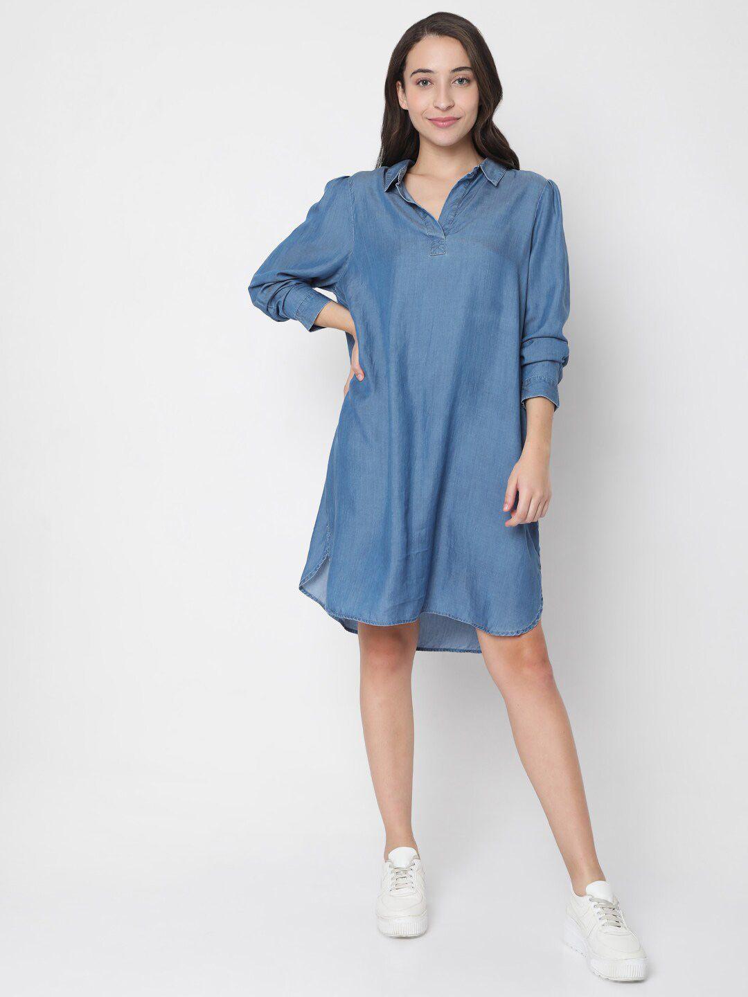 vero moda blue denim shirt dress