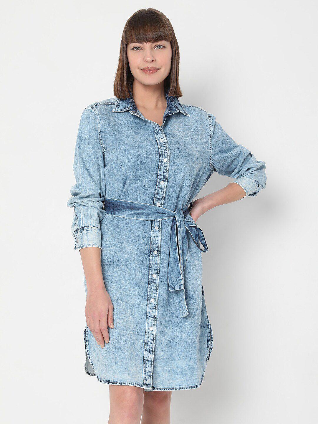 vero moda blue denim shirt dress