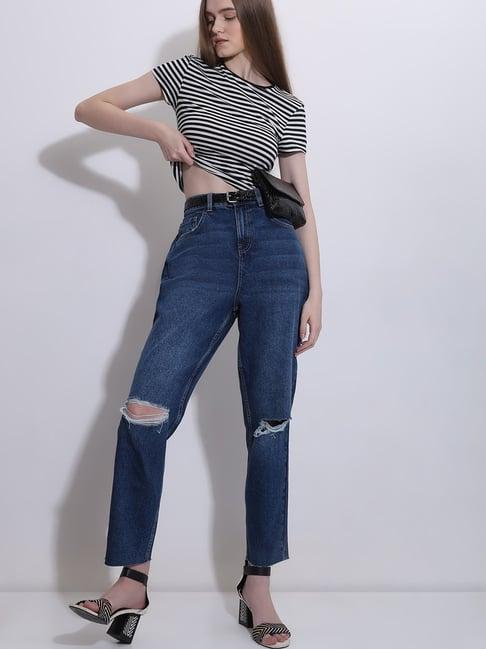 vero moda blue distressed high rise jeans