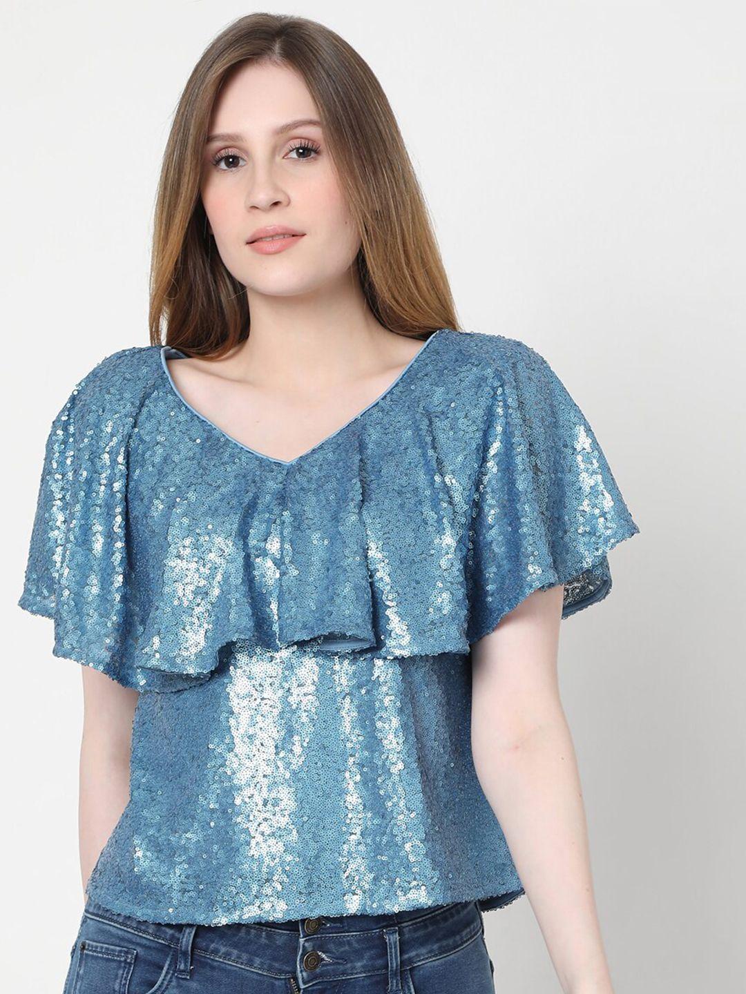 vero moda blue embellished cape sleeves top