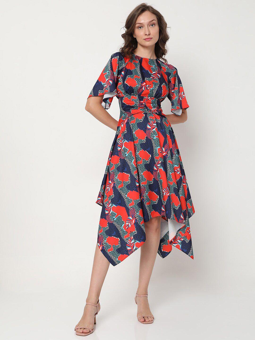 vero moda blue floral midi dress