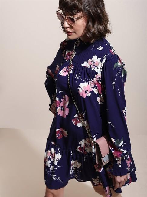 vero moda blue floral print a line dress