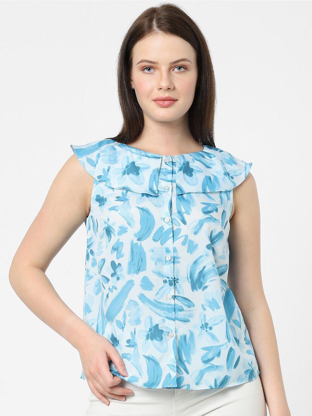 vero moda blue floral print shirt style top