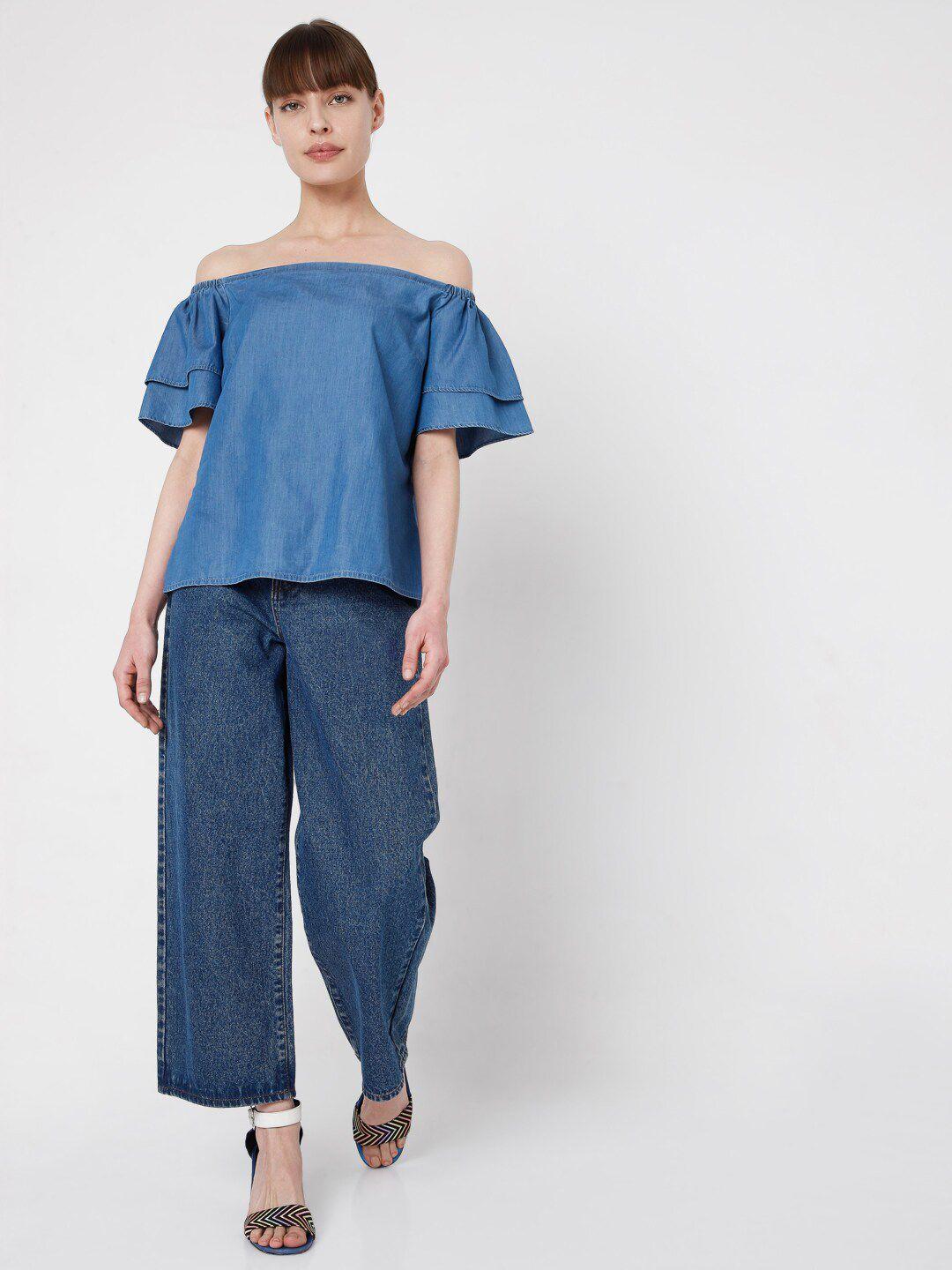 vero moda blue off-shoulder bardot top