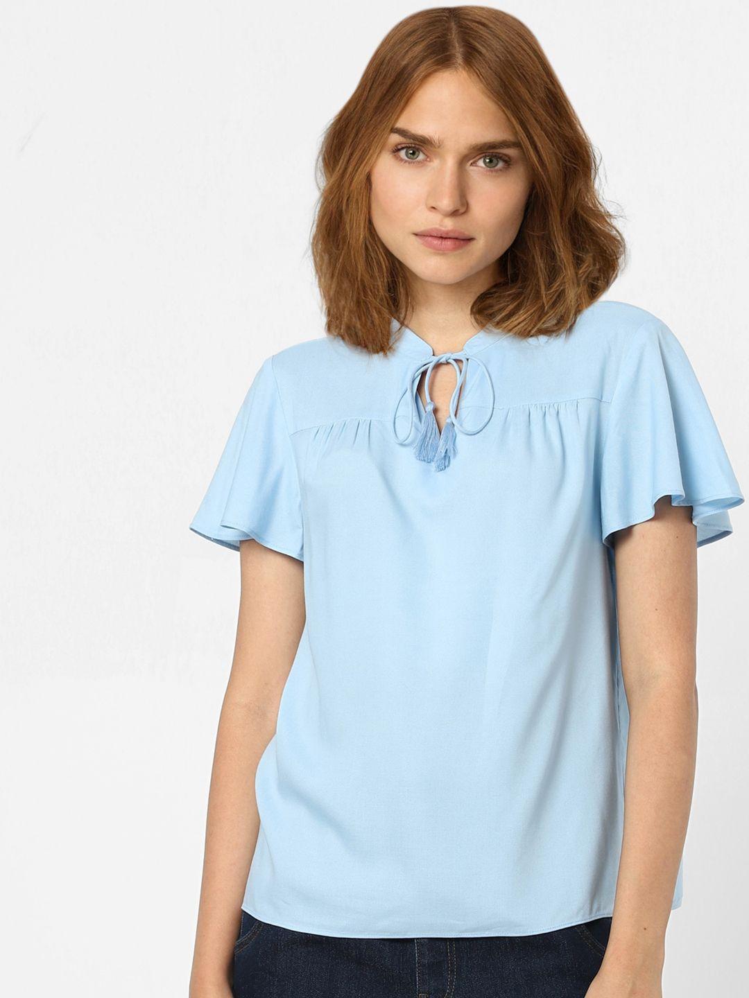 vero moda blue tie-up neck top