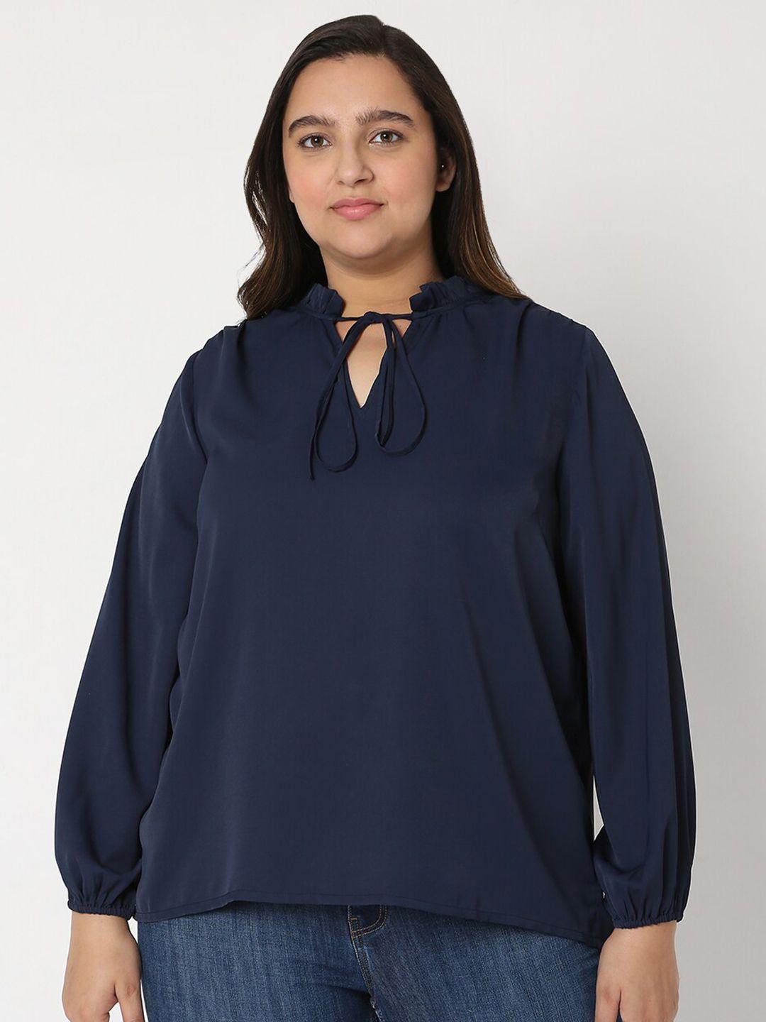 vero moda blue tie-up neck top