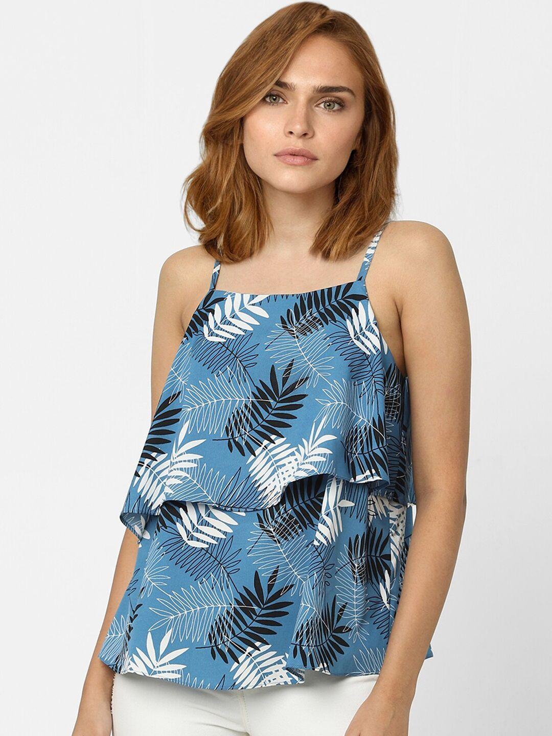 vero moda blue tropical print layered top