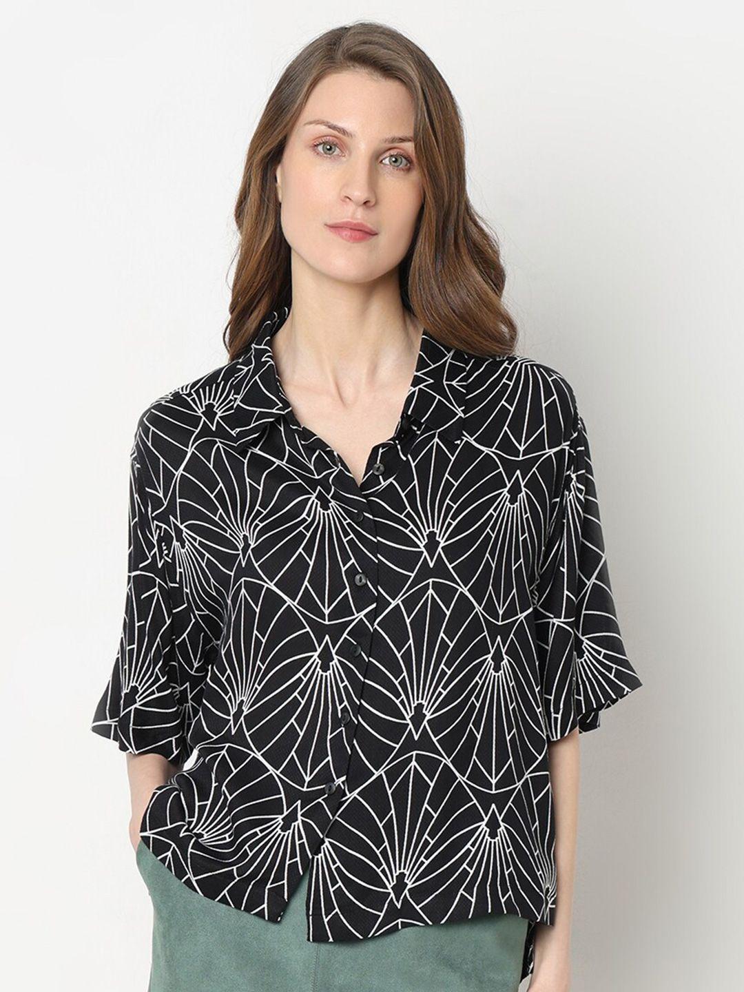 vero moda boxy geometric printed high low casual shirt