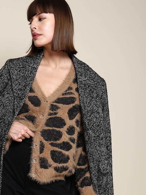 vero moda brown & black animal print cardigan