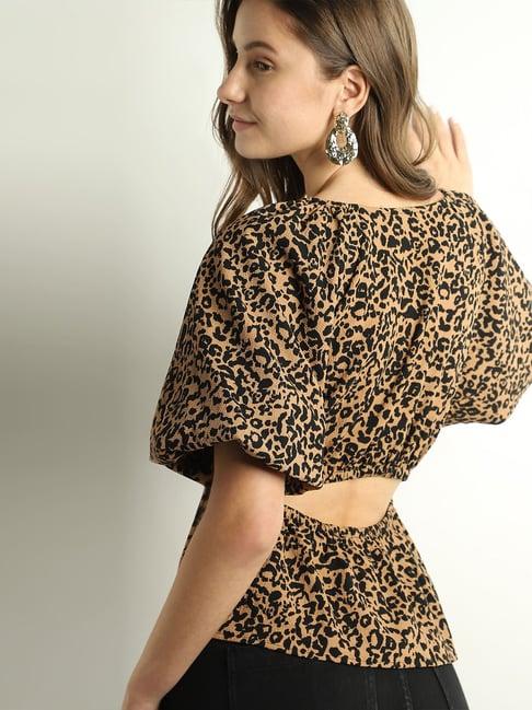 vero moda brown & black animal print peplum top