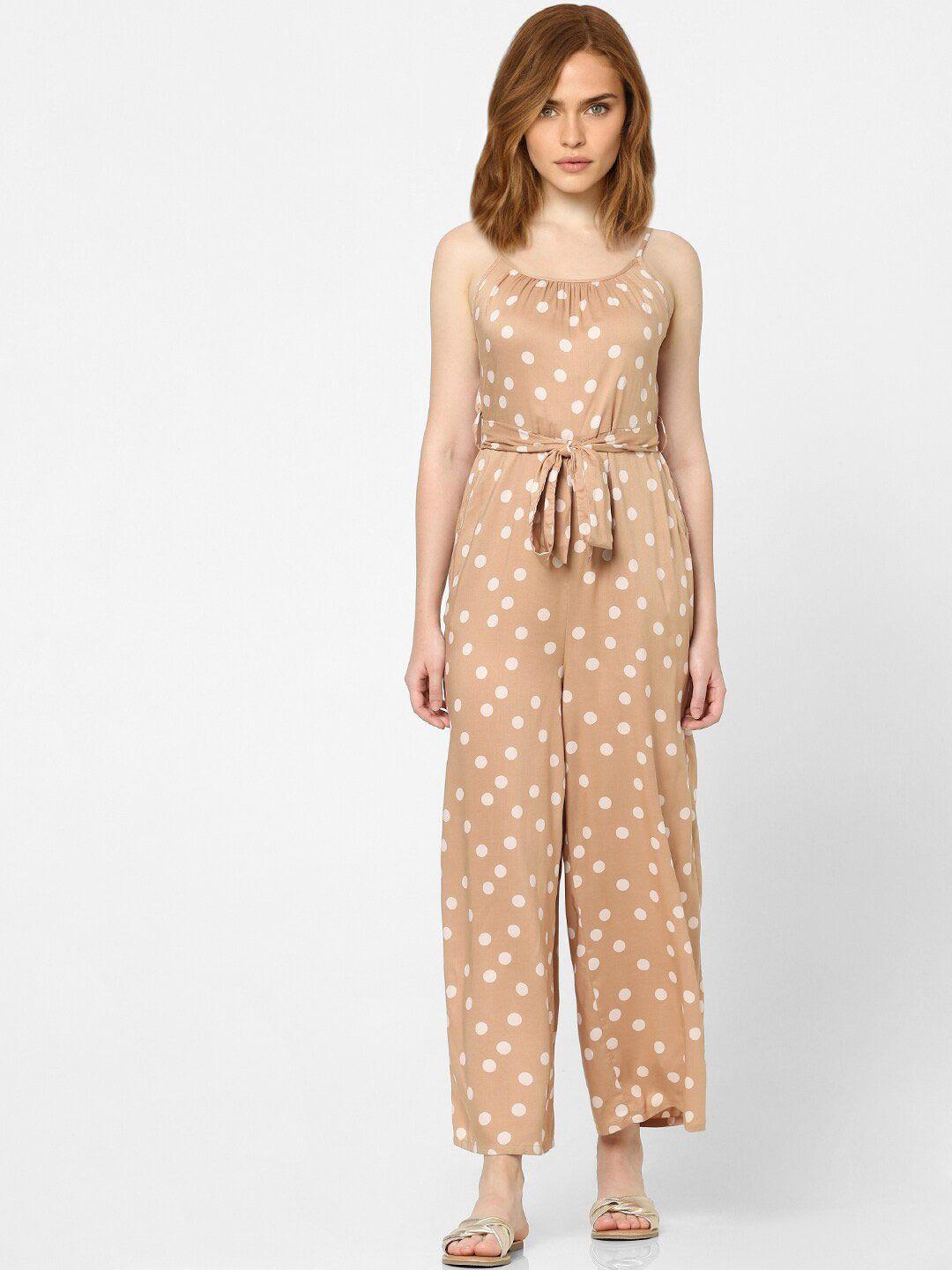 vero moda brown & off white printed basic jumpsuit